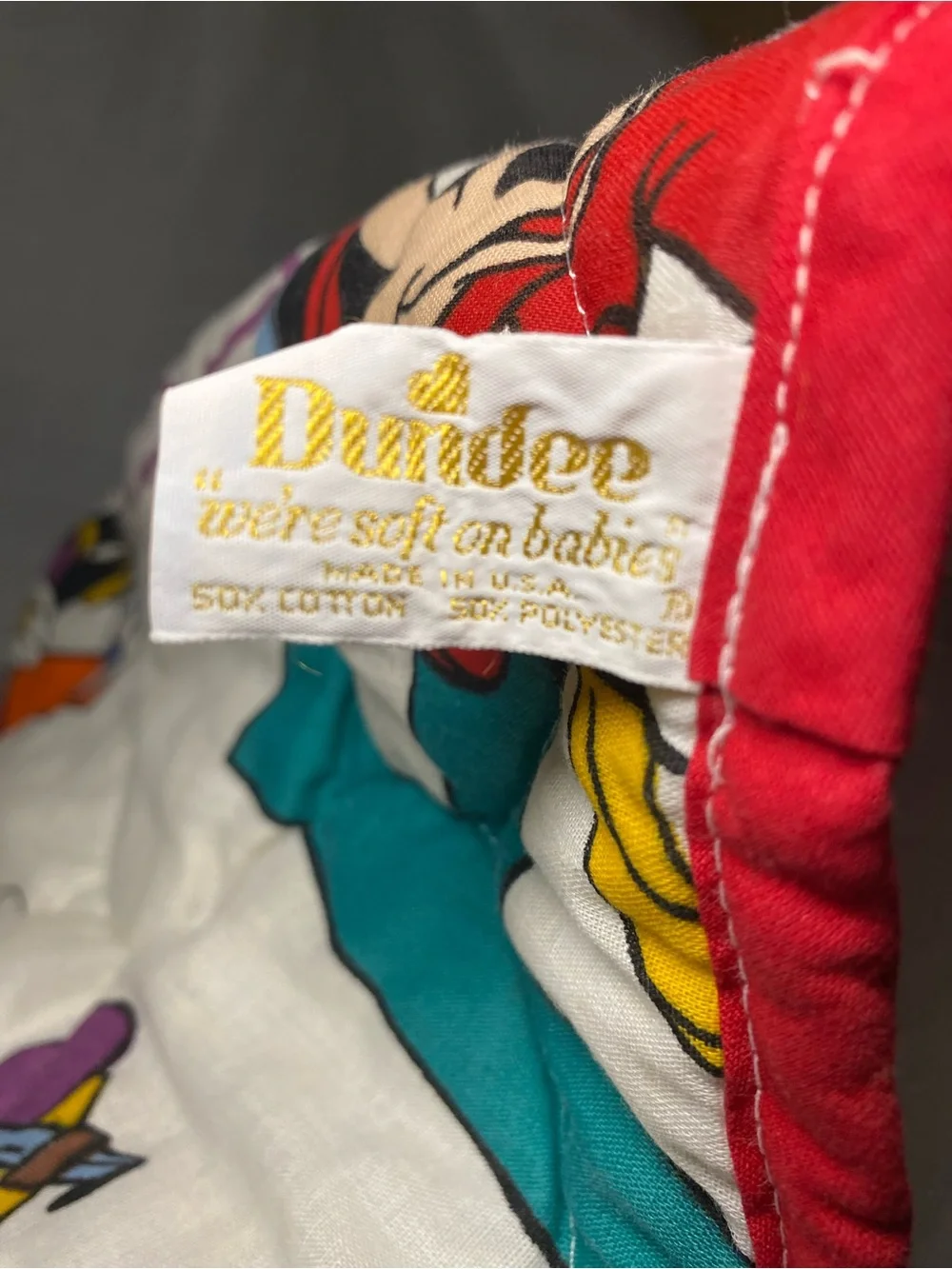 Vintage Disney White Quilted Throw Blanket with Multicolor Character Print